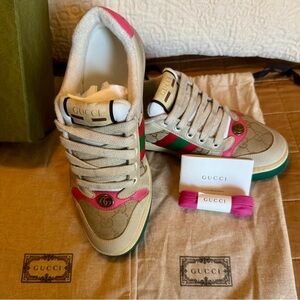 Gucci Beige and Pink Sneakers